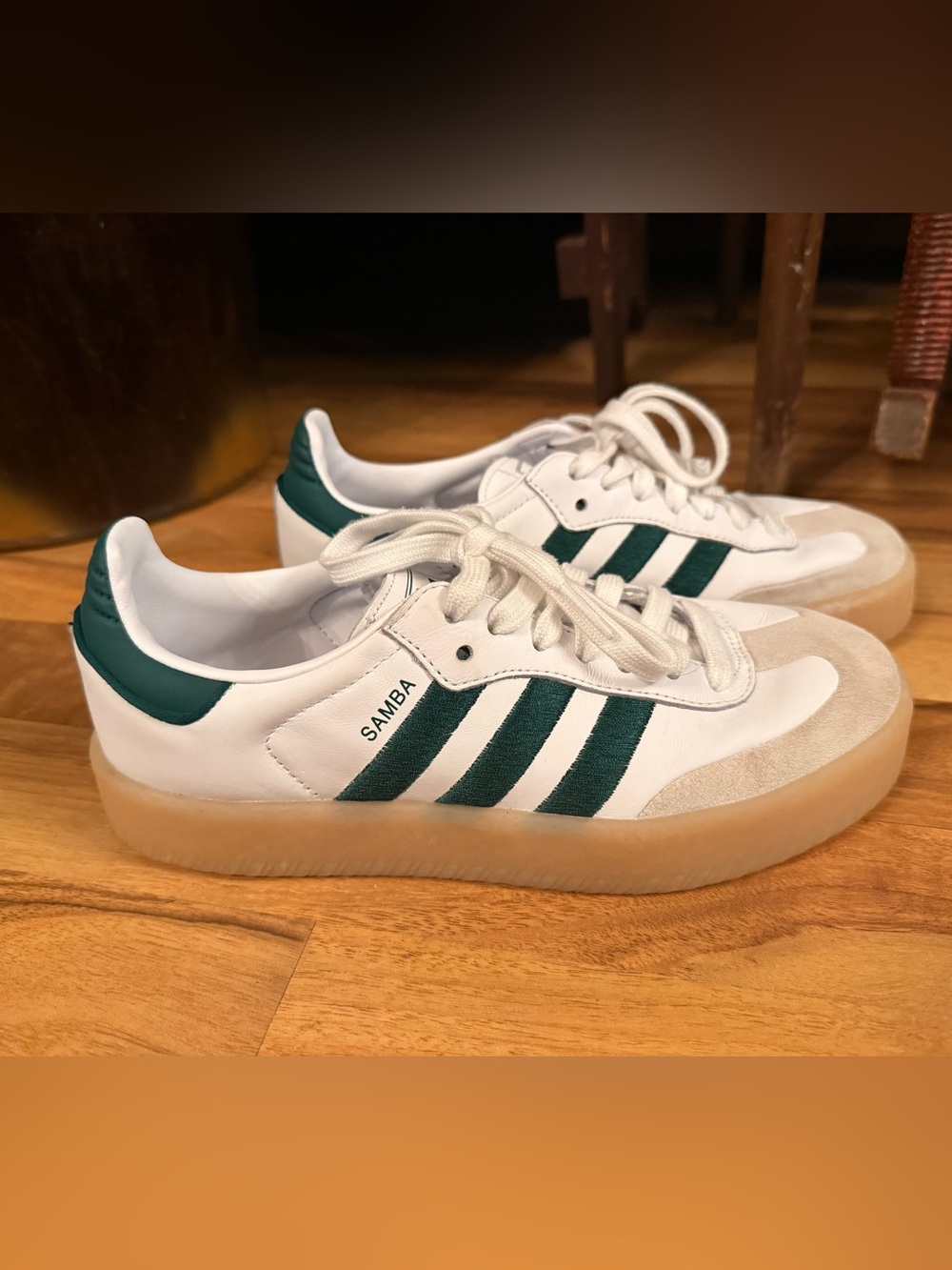White green adidas Samba women's sneakers shoes gum rubber platform sole Sz.6.5